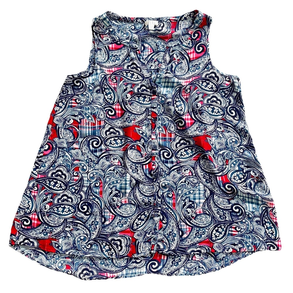 SPENSE Sleeveless Floral Paisley Print Hi-Low V-Neck Top Sz M 4th Of July